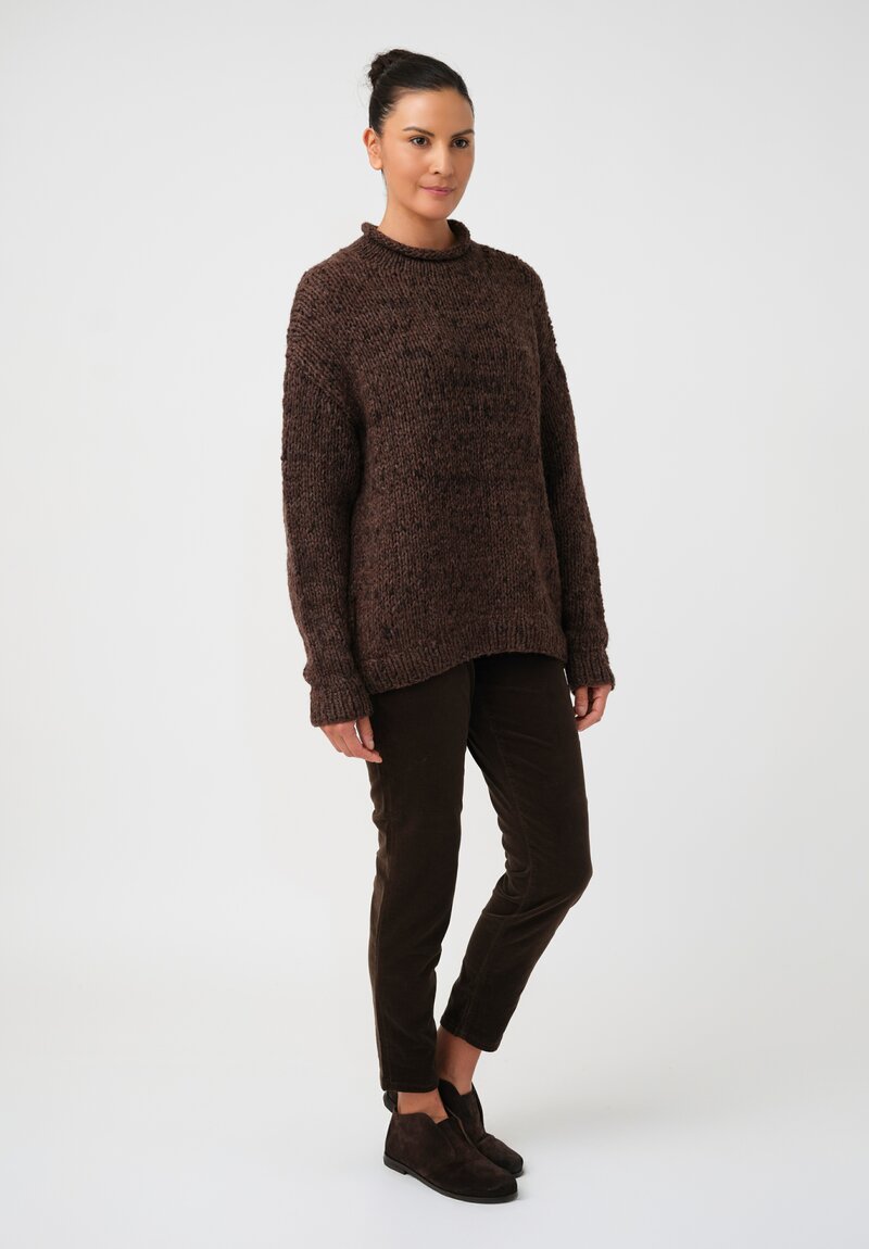 Lauren Manoogian Baby Alpaca Hand-Knit Rolled Neck Sweater in Heather Brown