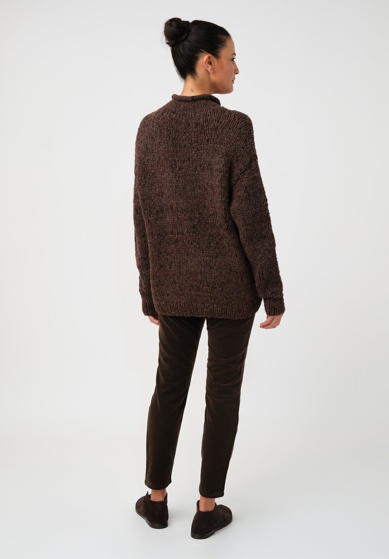 Lauren Manoogian Baby Alpaca Hand-Knit Rolled Neck Sweater in Heather Brown
