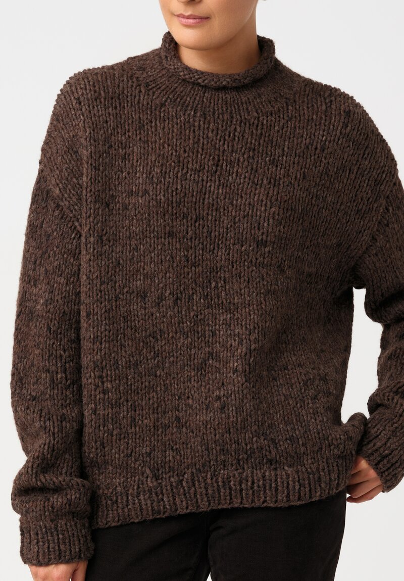 Lauren Manoogian Baby Alpaca Hand-Knit Rolled Neck Sweater in Heather Brown
