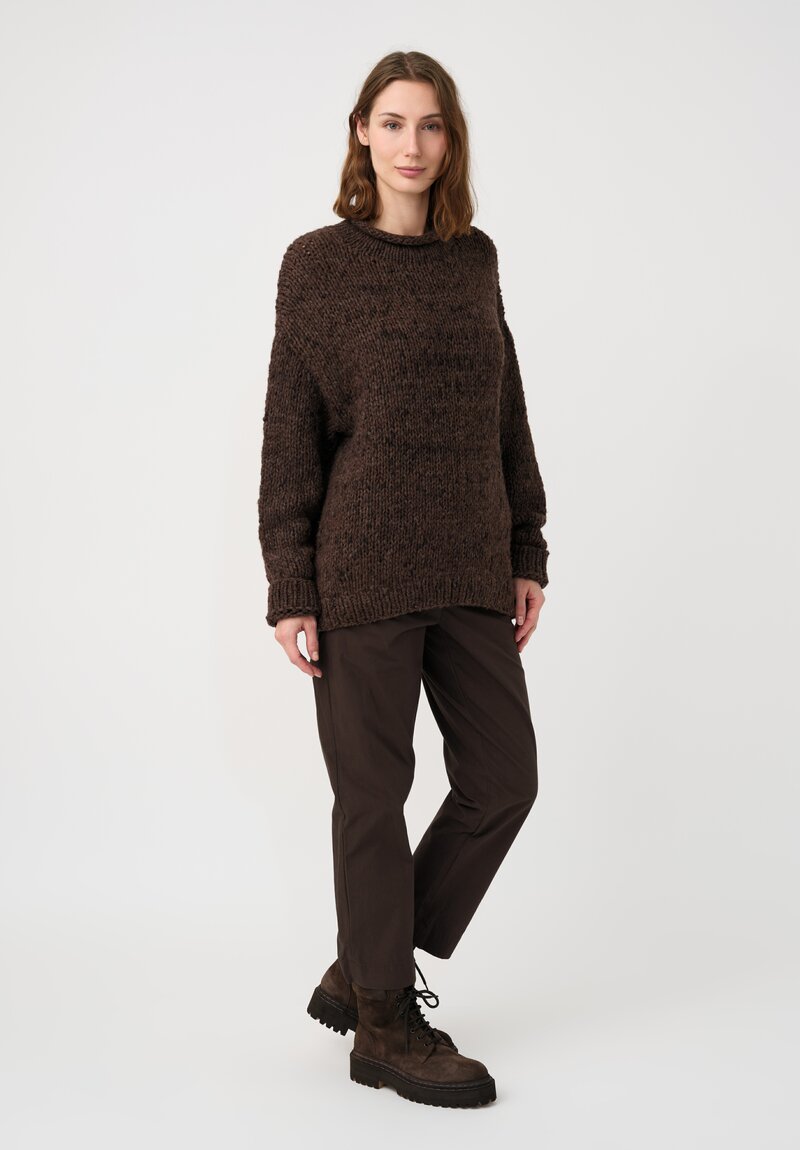 Lauren Manoogian Baby Alpaca Hand-Knit Rolled Neck Sweater in Heather Brown