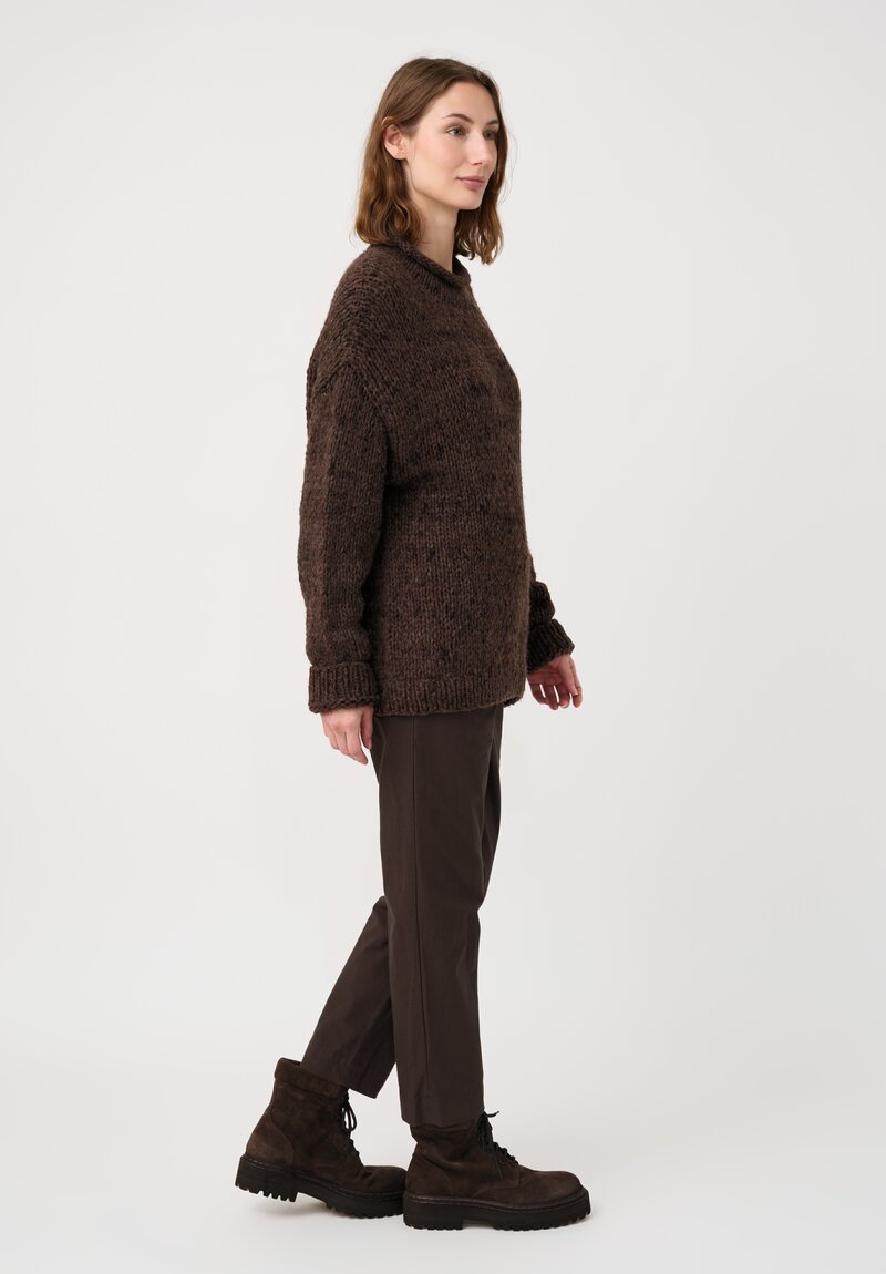 Lauren Manoogian Baby Alpaca Hand-Knit Rolled Neck Sweater in Heather Brown