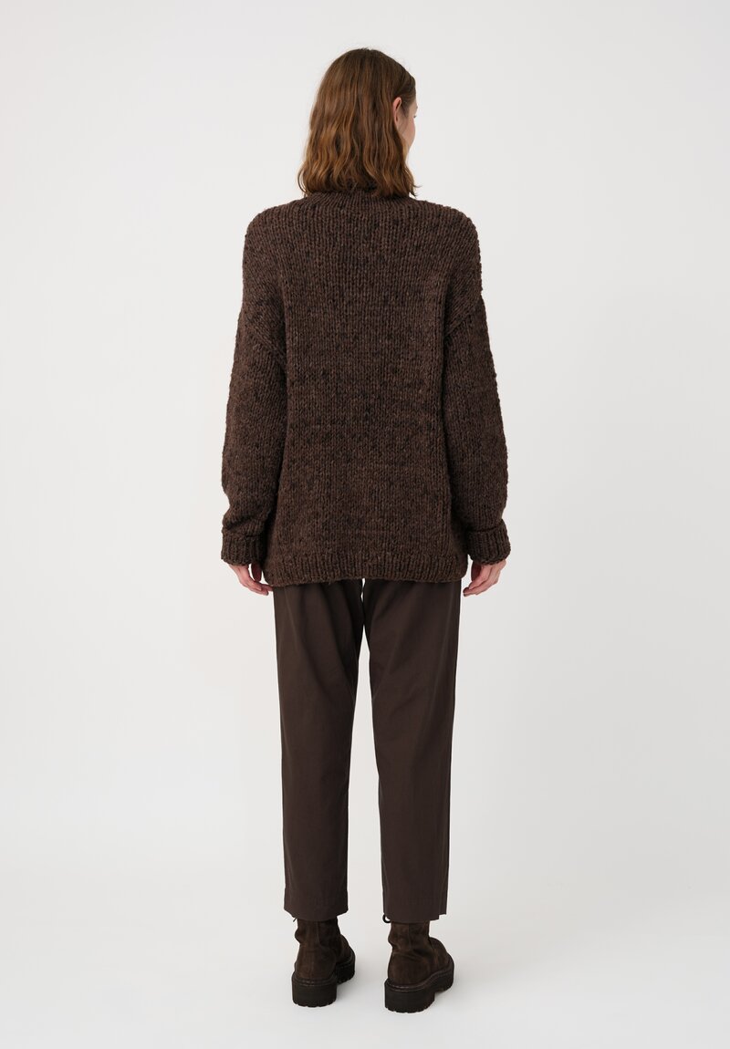 Lauren Manoogian Baby Alpaca Hand-Knit Rolled Neck Sweater in Heather Brown