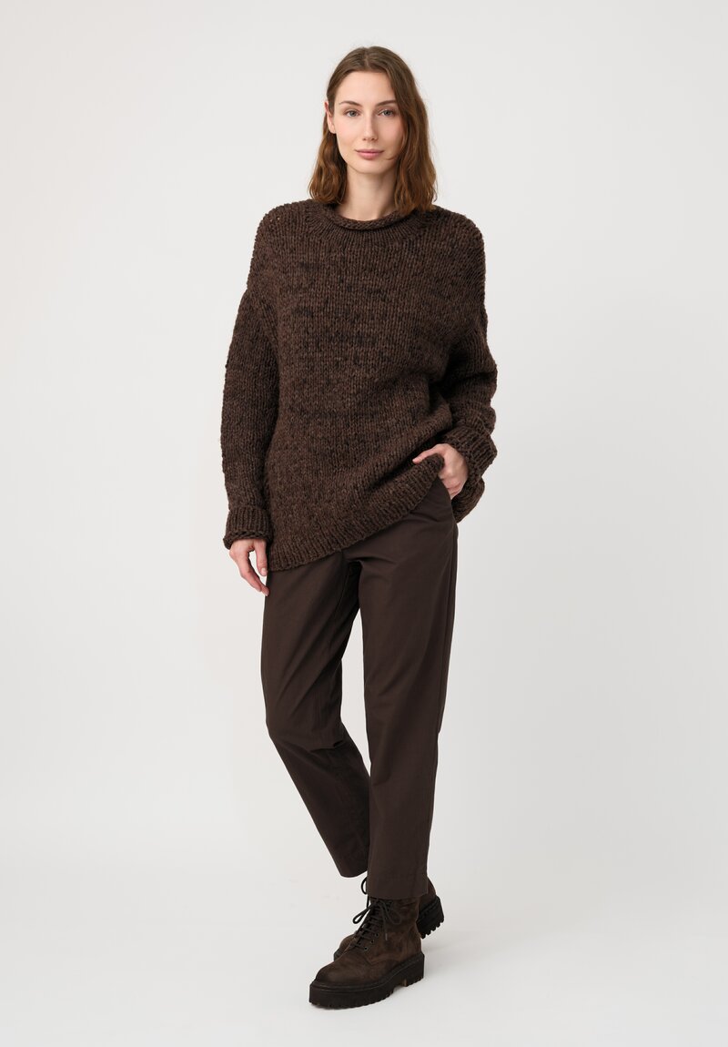 Lauren Manoogian Baby Alpaca Hand-Knit Rolled Neck Sweater in Heather Brown