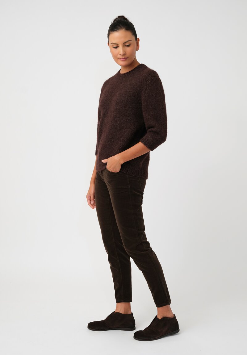 Lauren Manoogian Baby Alpaca Knit Blend Loft Ribbed Crewneck Sweater in Cacao Brown