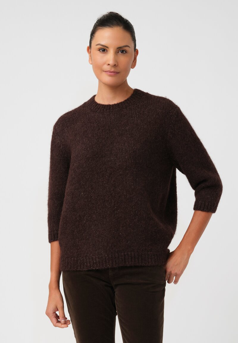 Lauren Manoogian Baby Alpaca Knit Blend Loft Ribbed Crewneck Sweater in Cacao Brown