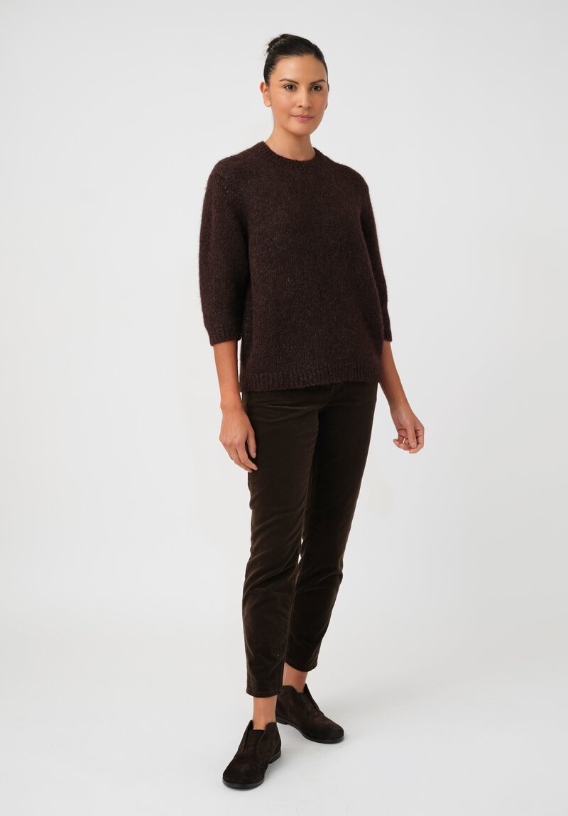 Lauren Manoogian Baby Alpaca Knit Blend Loft Ribbed Crewneck Sweater in Cacao Brown