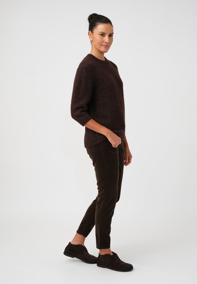 Lauren Manoogian Baby Alpaca Knit Blend Loft Ribbed Crewneck Sweater in Cacao Brown
