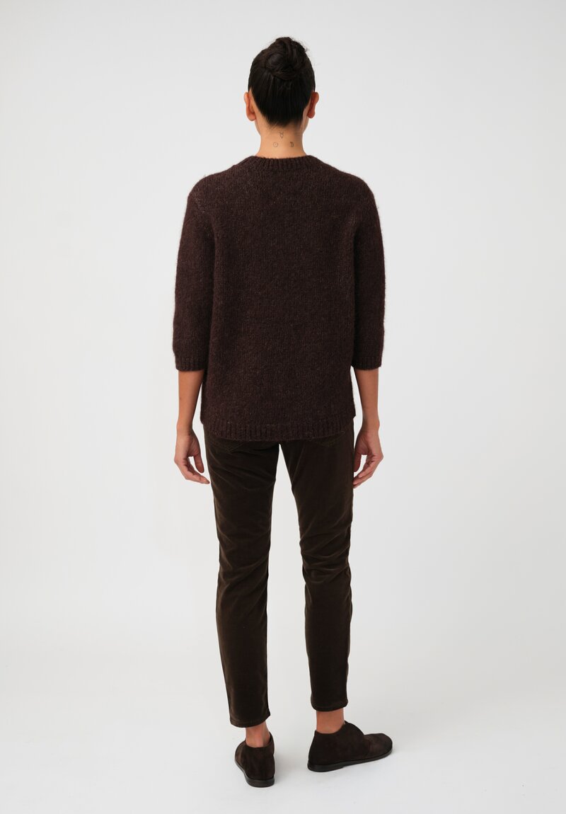 Lauren Manoogian Baby Alpaca Knit Blend Loft Ribbed Crewneck Sweater in Cacao Brown