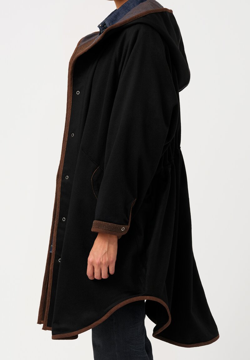 Cottle Cashmere Hooded Egg Coat in Black & Brown