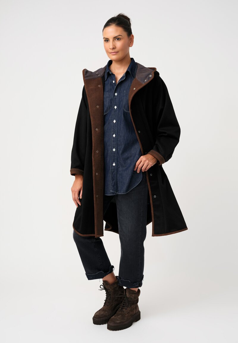 Cottle Cashmere Hooded Egg Coat in Black & Brown