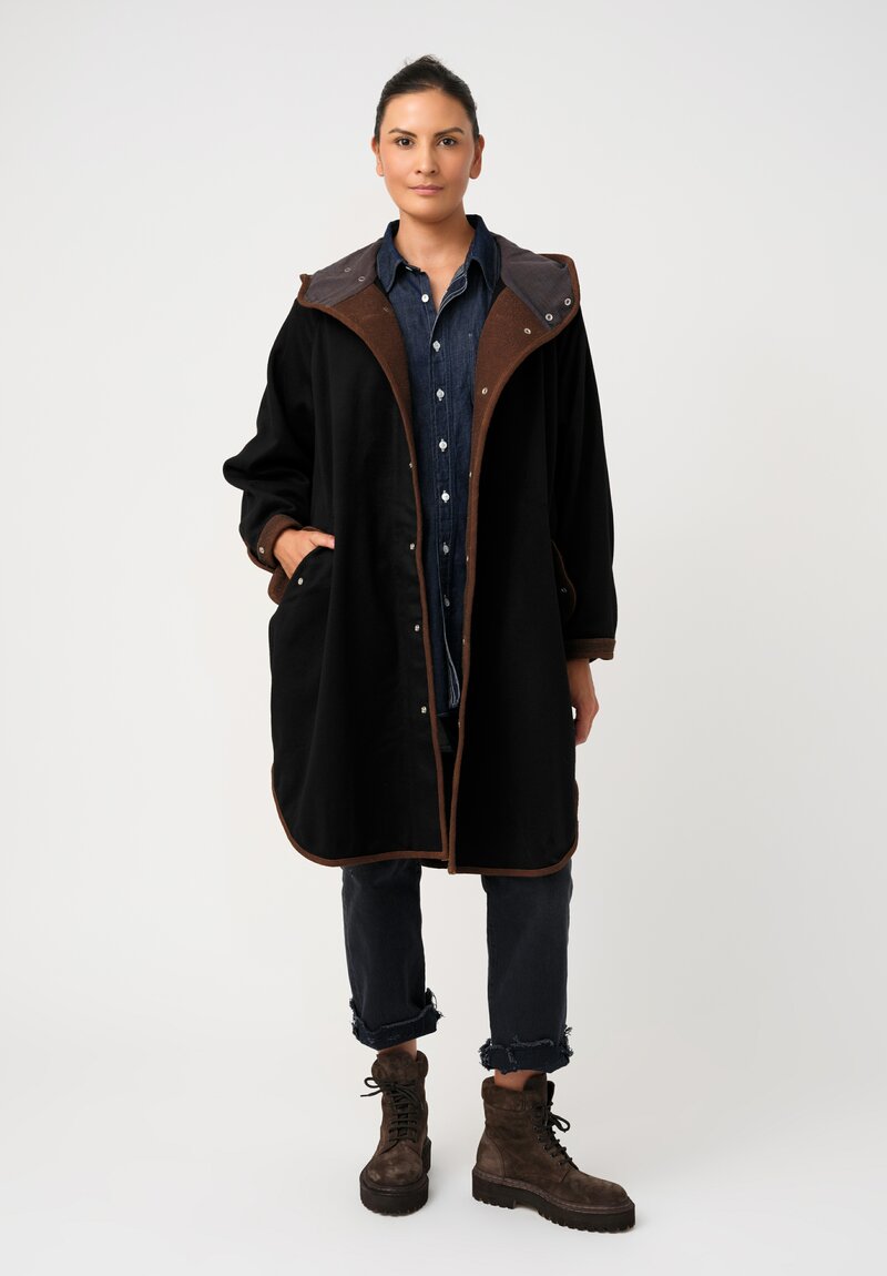 Cottle Cashmere Hooded Egg Coat in Black & Brown