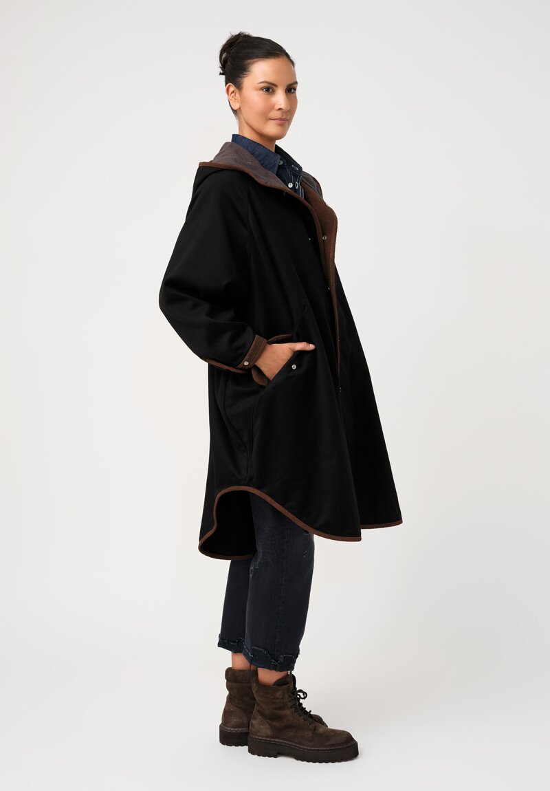 Cottle Cashmere Hooded Egg Coat in Black & Brown