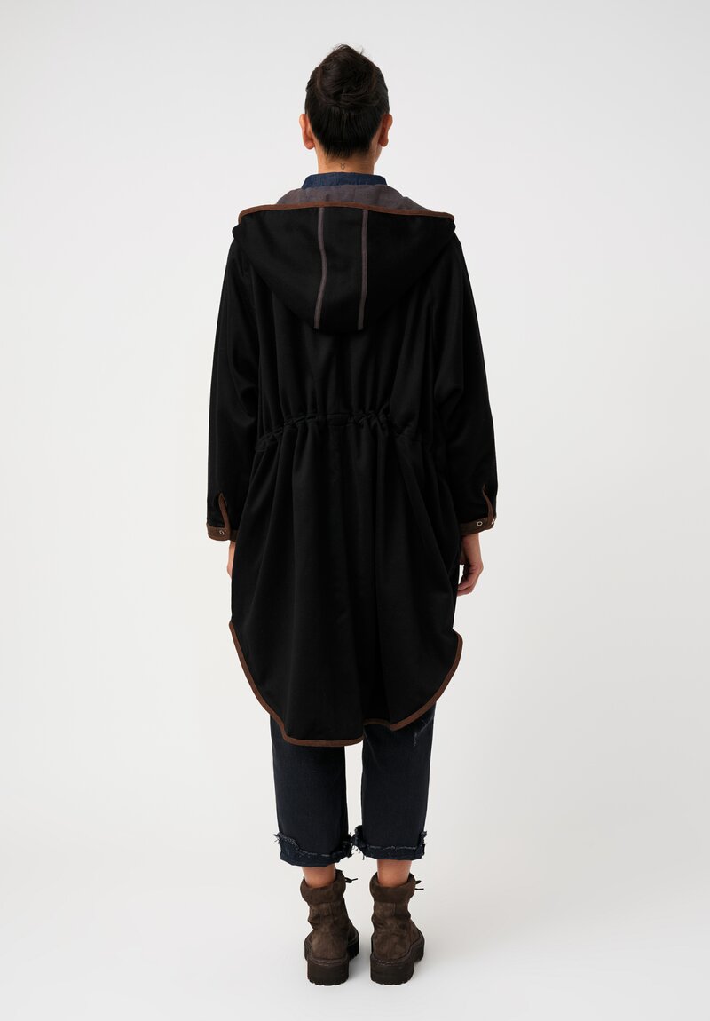 Cottle Cashmere Hooded Egg Coat in Black & Brown