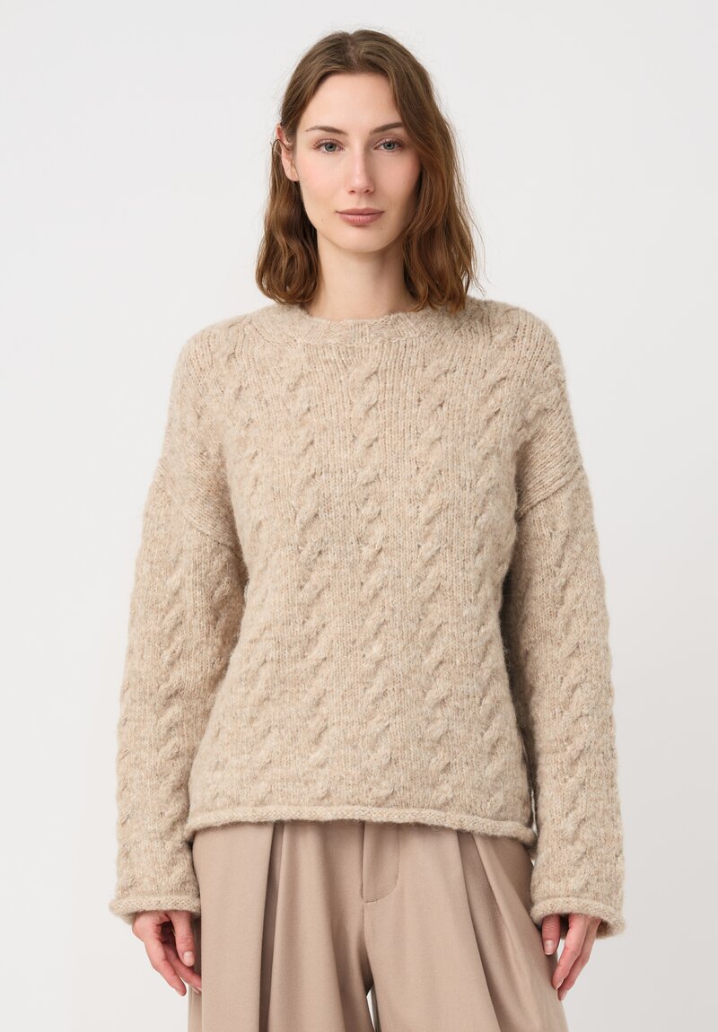 Lauren Manoogian Suri Alpaca Chunky Cable Knit Crew Neck Sweater