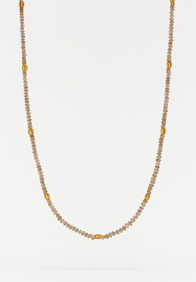 Greig Porter 18K Starburst Fluted Rounds & Champagne Diamond Beaded Necklace 17.5"