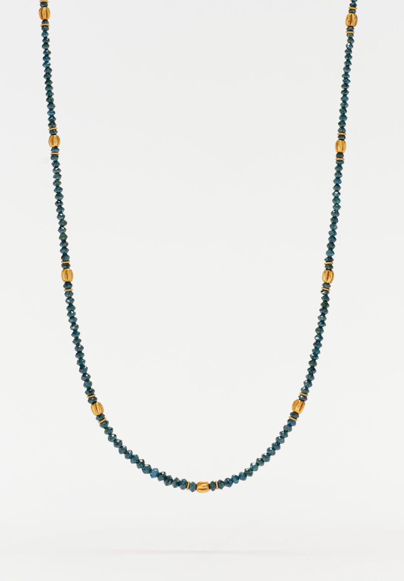 Greig Porter 18K Twist Crowned Fluted Rounds & Corundum Beaded Necklace 17.5"