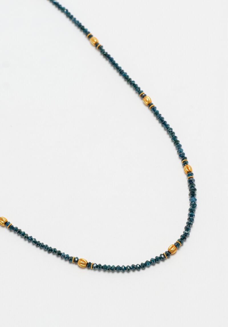 Greig Porter 18K Twist Crowned Fluted Rounds & Corundum Beaded Necklace 17.5"