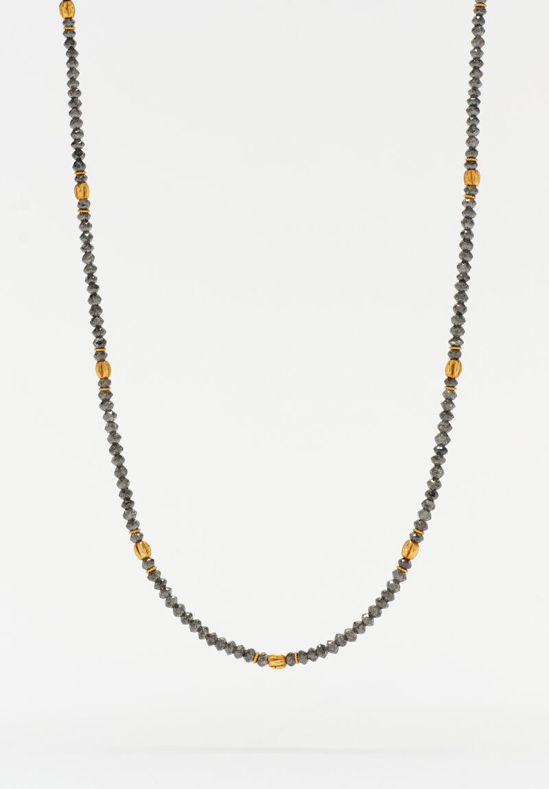 Greig Porter 18K Twist Crowned Fluted Rounds & Grey & Blue Diamond Beaded Necklace 18"