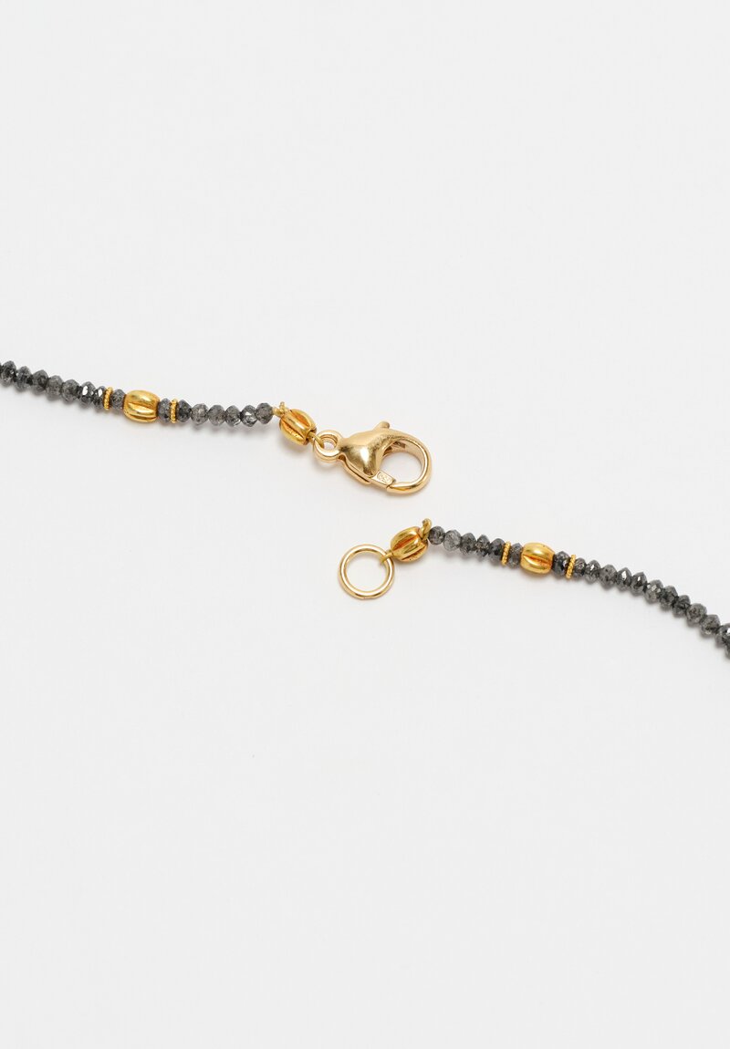 Greig Porter 18K Twist Crowned Fluted Rounds & Grey & Blue Diamond Beaded Necklace 18"