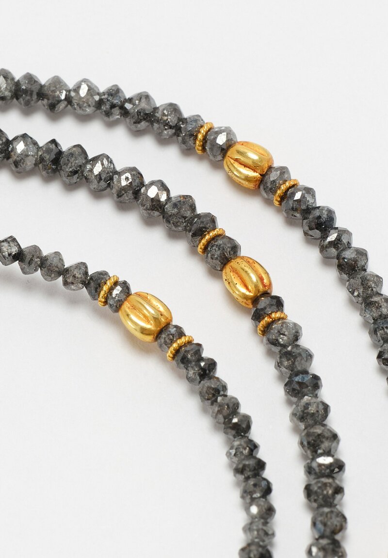 Greig Porter 18K Twist Crowned Fluted Rounds & Grey & Blue Diamond Beaded Necklace 18"