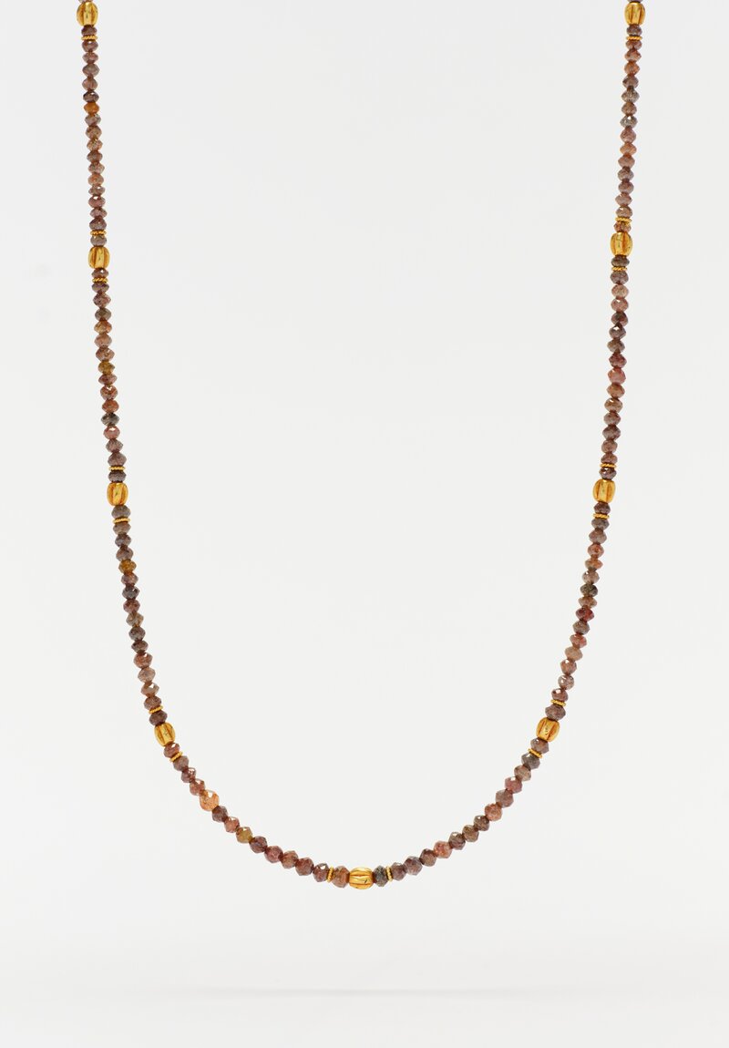 Greig Porter 18K Twist Crowned Fluted Rounds & Grey & Brown Diamond Beaded Necklace 17"