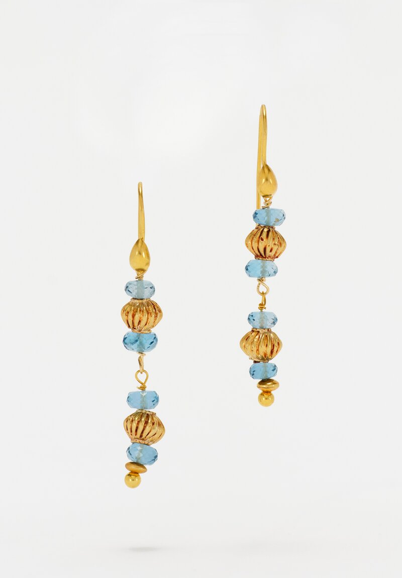 Greig Porter 18K Fluted Bicones & London Blue Topaz Beaded Dangle Earrings 1.875"