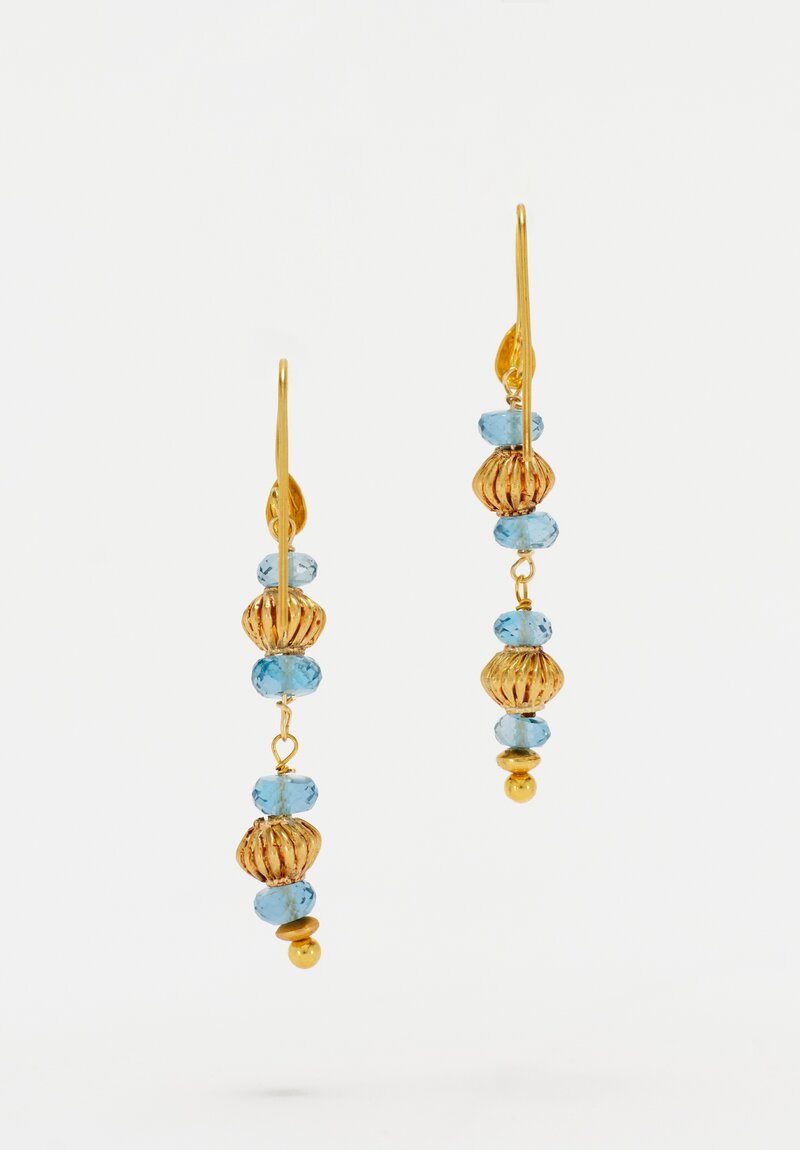Greig Porter 18K Fluted Bicones & London Blue Topaz Beaded Dangle Earrings 1.875"