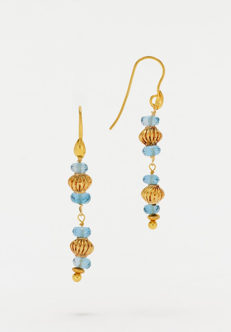 Greig Porter 18K Fluted Bicones & London Blue Topaz Beaded Dangle Earrings 1.875"