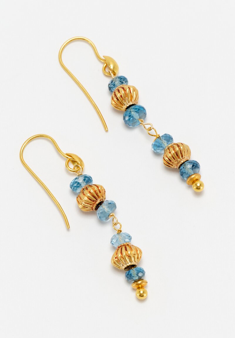 Greig Porter 18K Fluted Bicones & London Blue Topaz Beaded Dangle Earrings 1.875"