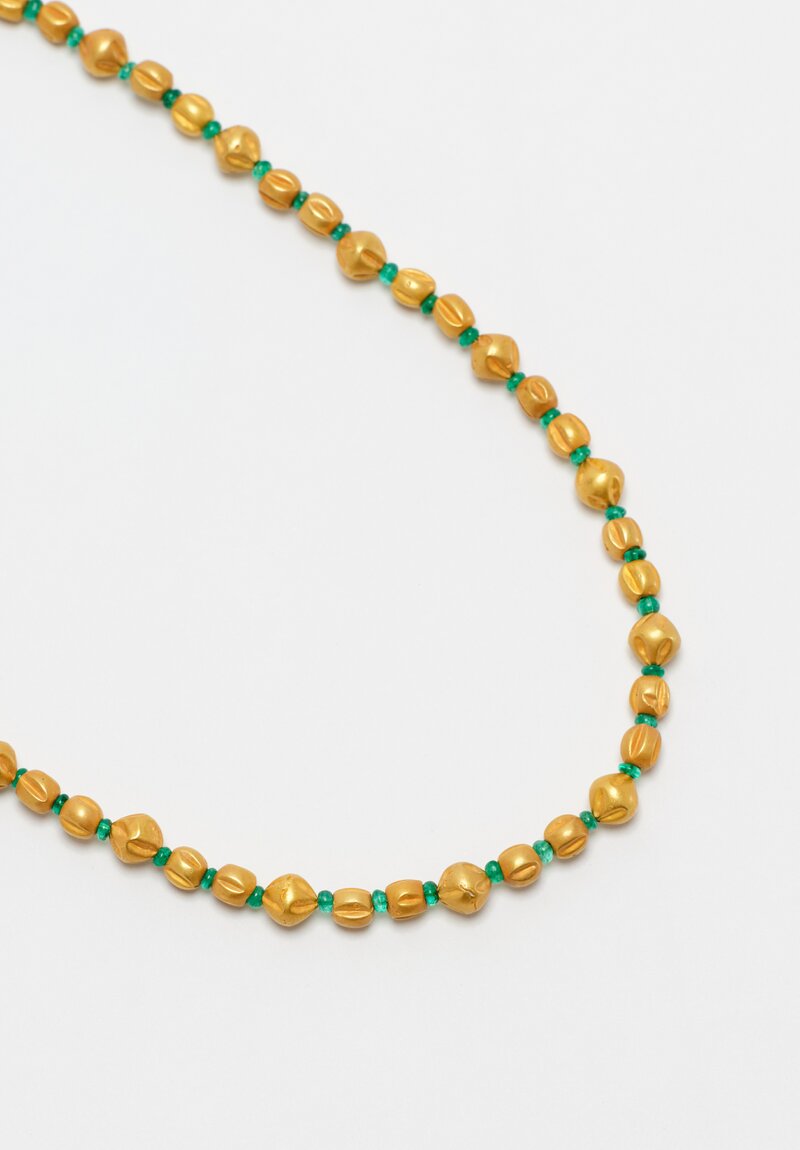 Greig Porter 18K Ridged & Star Cut Rounds & Emerald Rings Beaded Necklace 18.5"