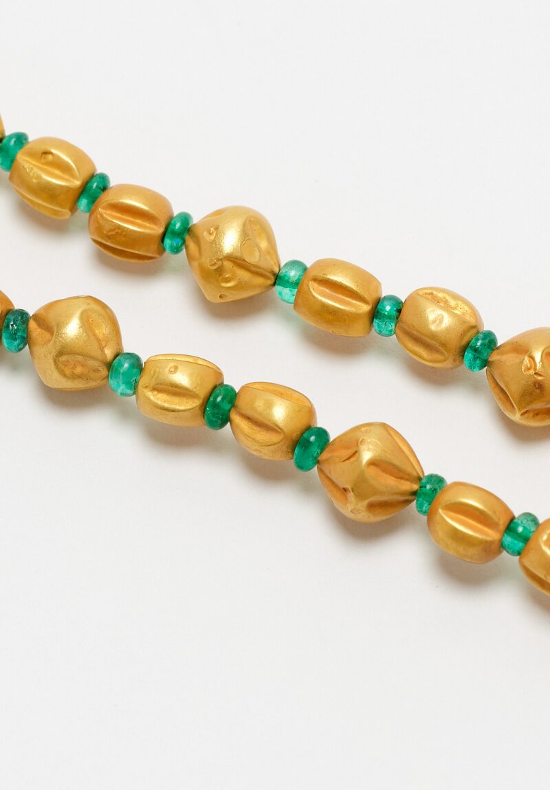 Greig Porter 18K Ridged & Star Cut Rounds & Emerald Rings Beaded Necklace 18.5"