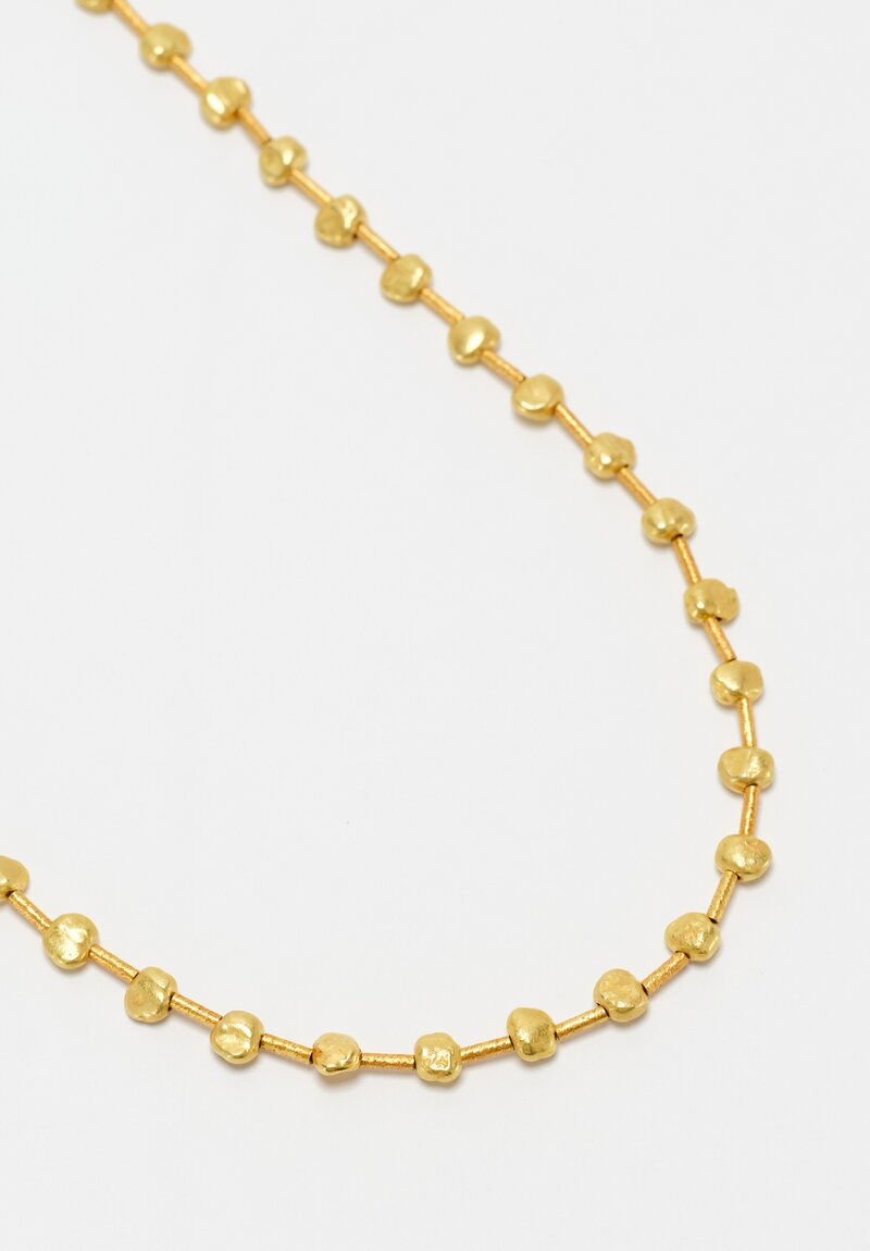Greig Porter 18K Nuggets & Brushed Gold Cylinders Beaded Necklace 17"