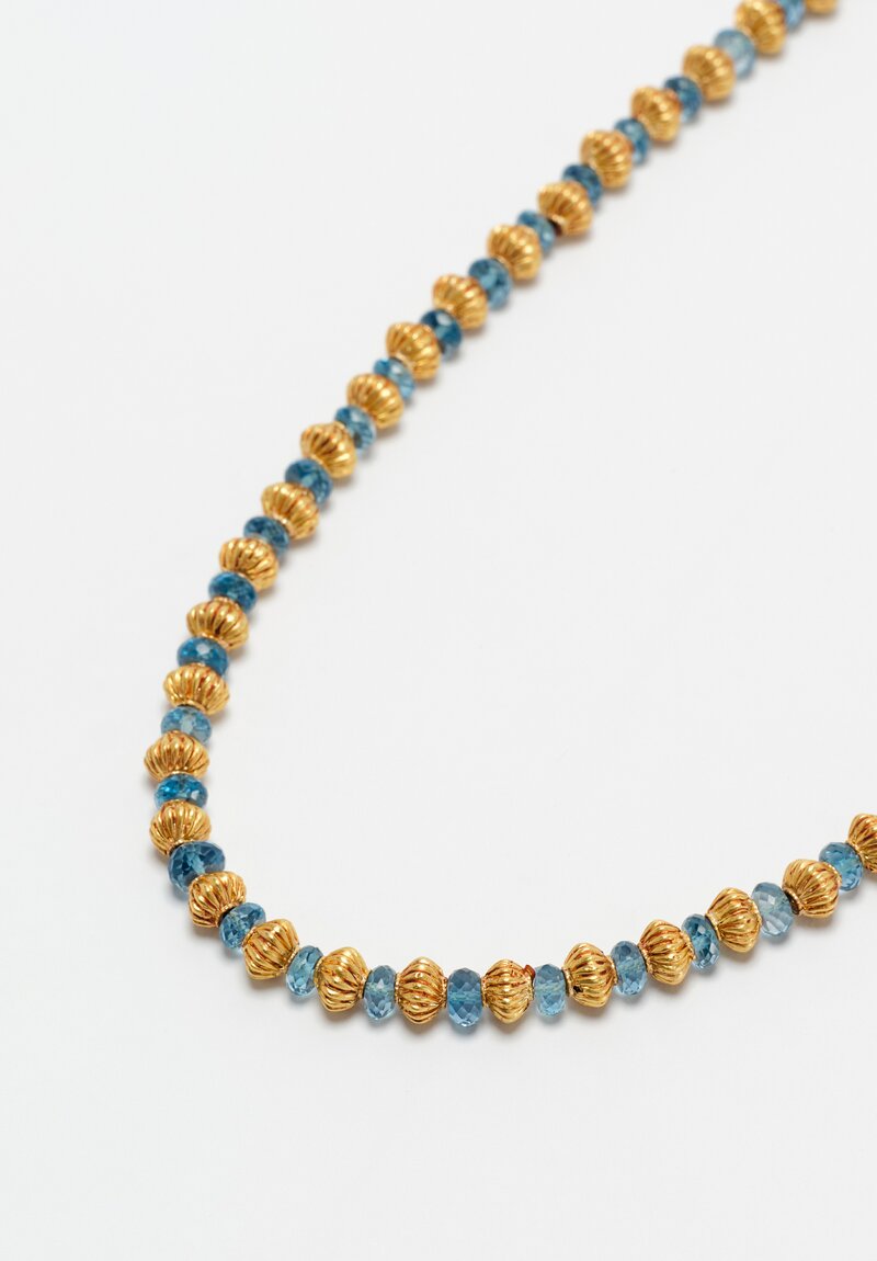 Greig Porter 18K Fluted Bicones & London Blue Topaz Beaded Necklace 18"
