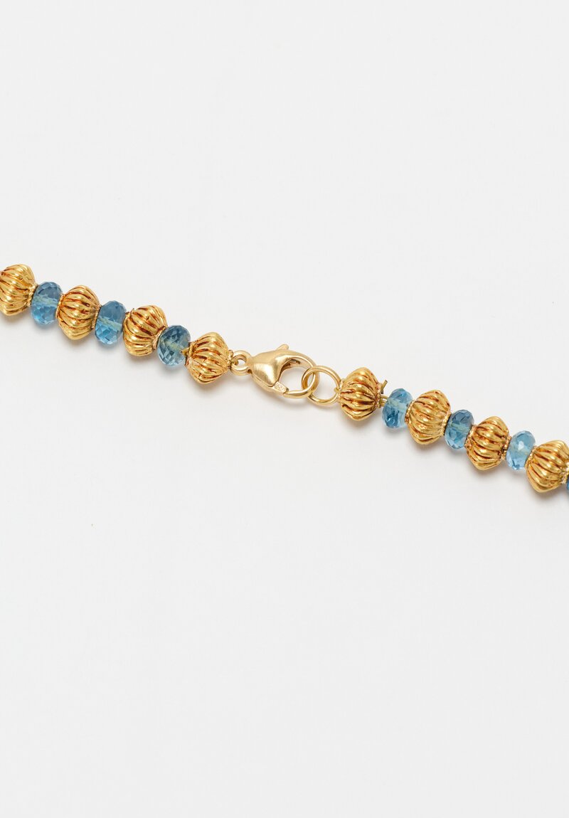 Greig Porter 18K Fluted Bicones & London Blue Topaz Beaded Necklace 18"