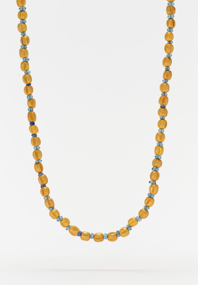 Greig Porter 18K Ridged Rounds & London Blue Topaz Beaded Necklace 17"