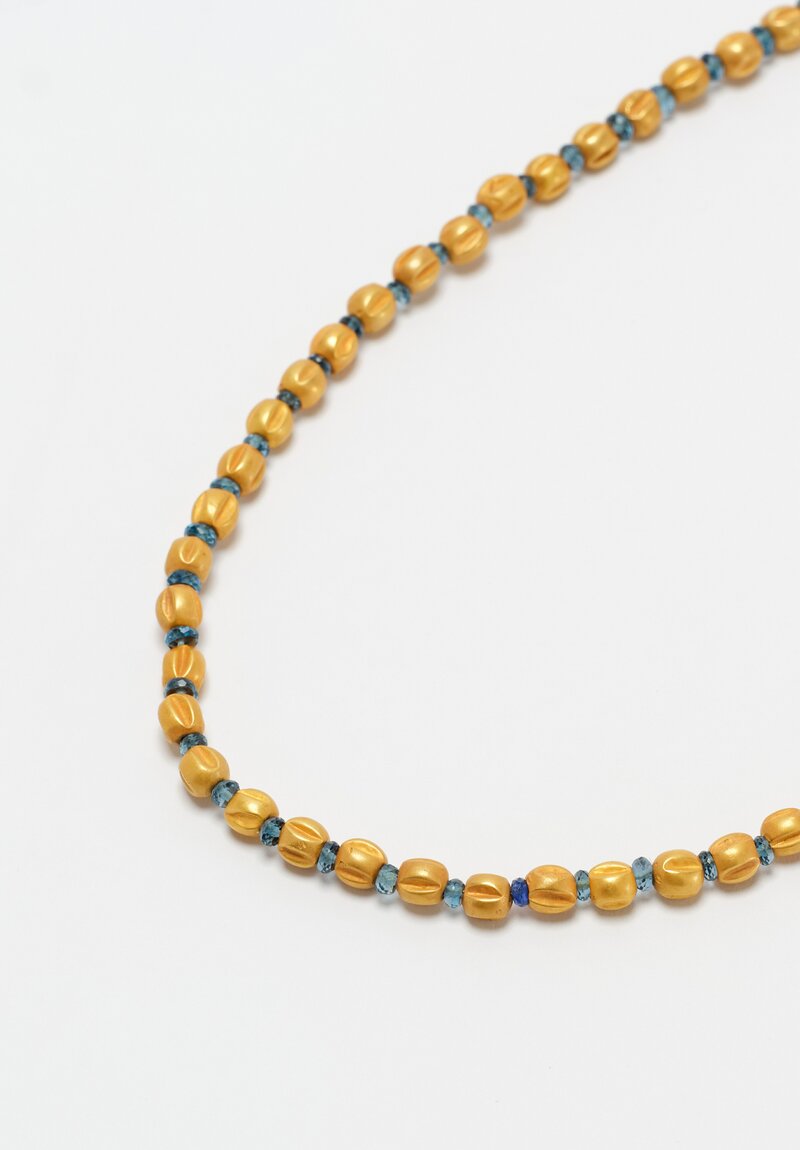 Greig Porter 18K Ridged Rounds & London Blue Topaz Beaded Necklace 17"