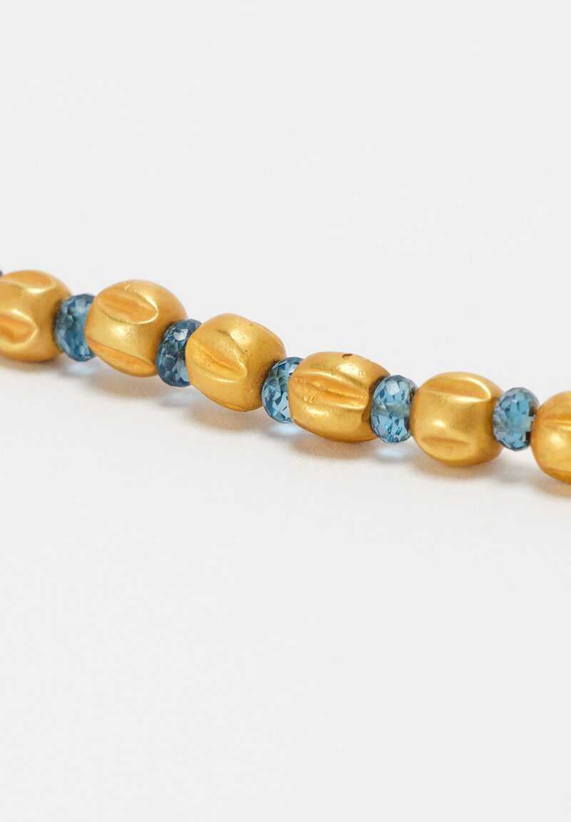 Greig Porter 18K Ridged Rounds & London Blue Topaz Beaded Necklace 17"