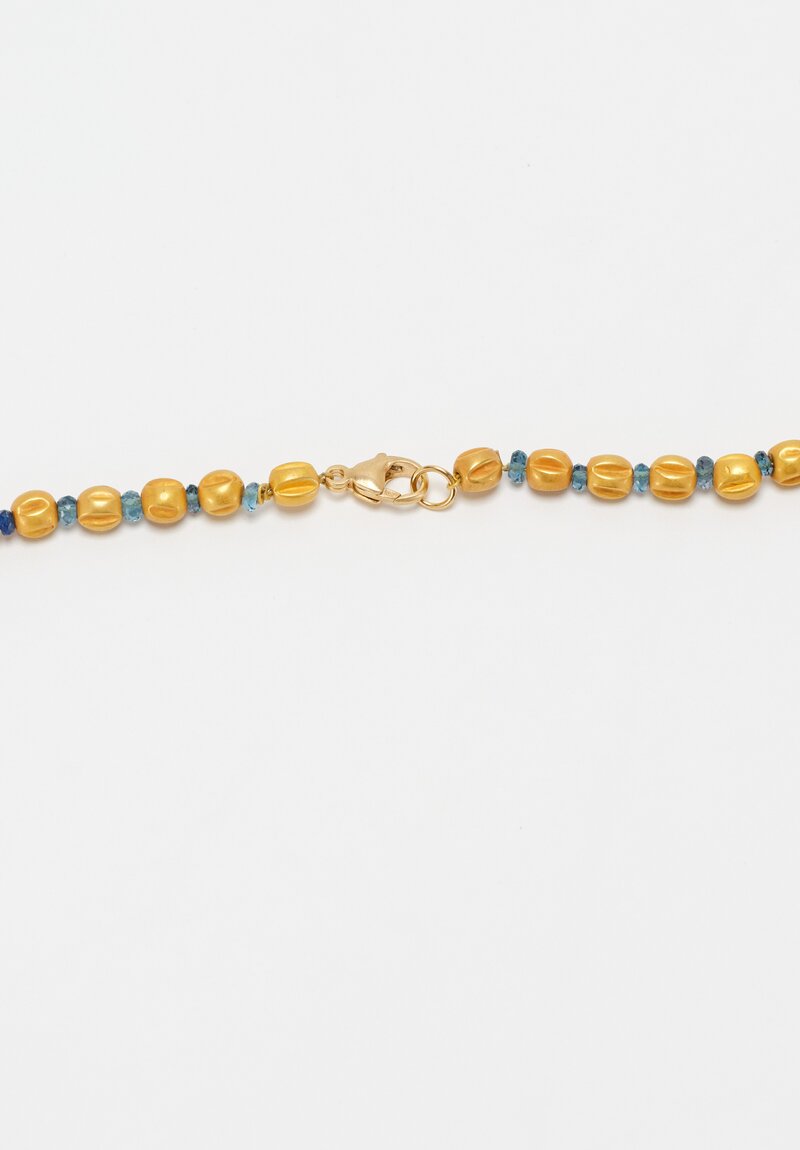 Greig Porter 18K Ridged Rounds & London Blue Topaz Beaded Necklace 17"