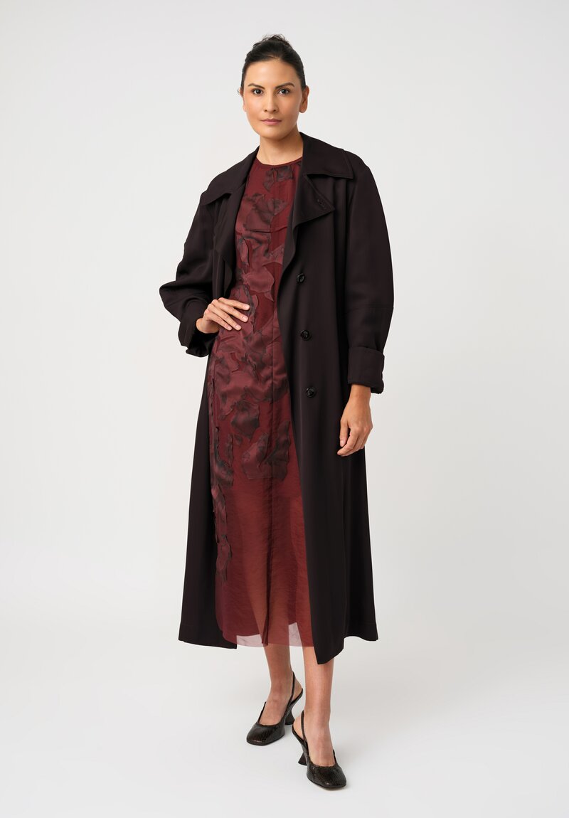 Jason Wu Textured Organza Appliqué Leaves Pattern Sheath Dress in Garnet Red