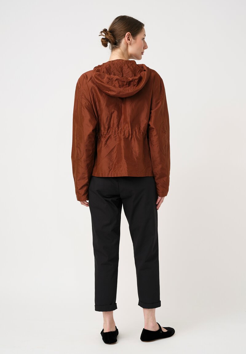 Christian Peau Washed Silk Zip-Up Hooded Jacket in Terracotta Brown