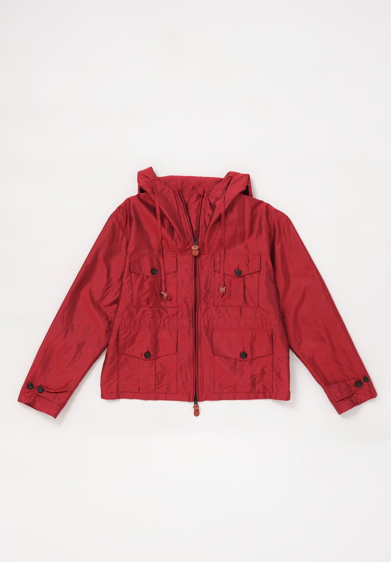 Christian Peau Washed Silk Zip Front Jacket with Storm Flap Hood