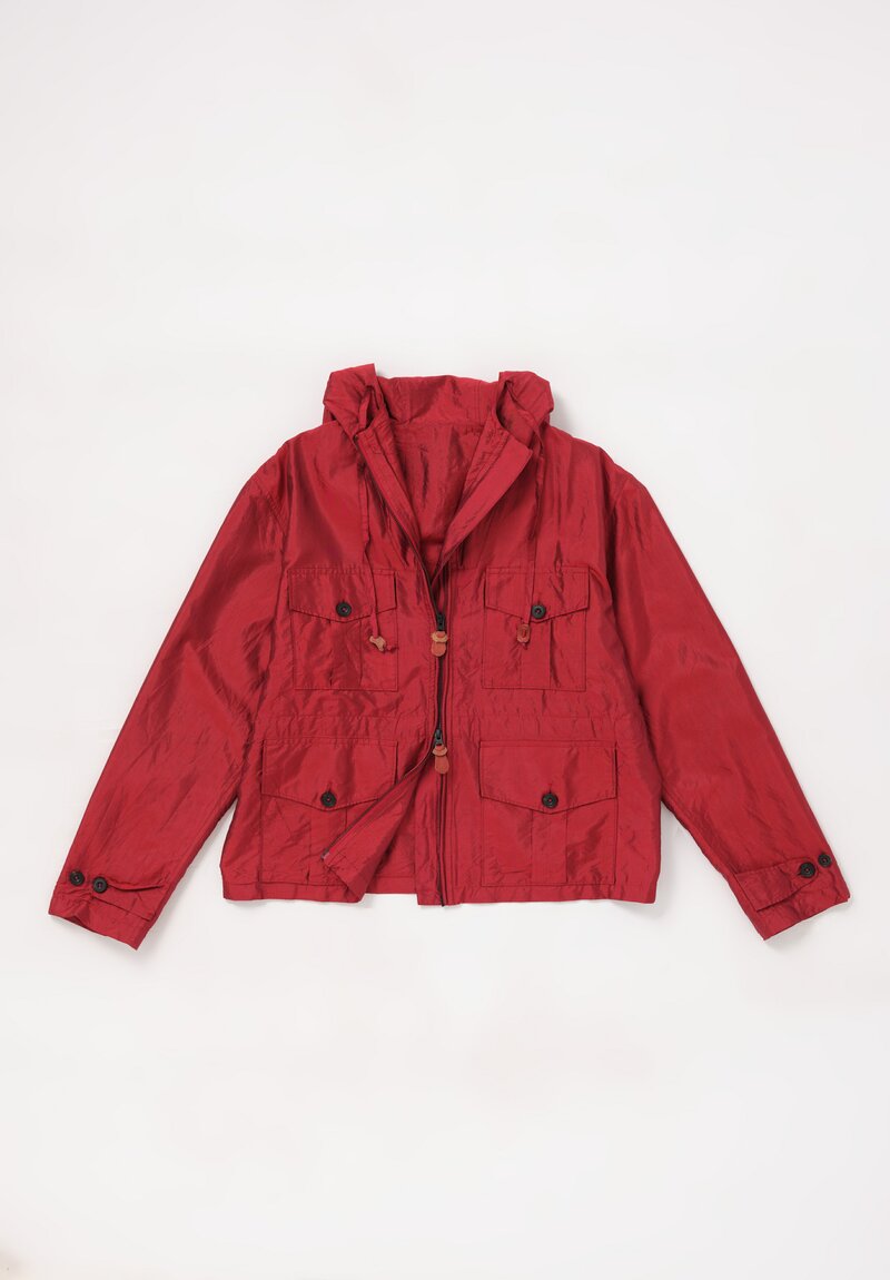 Christian Peau Washed Silk Zip Front Jacket with Storm Flap Hood