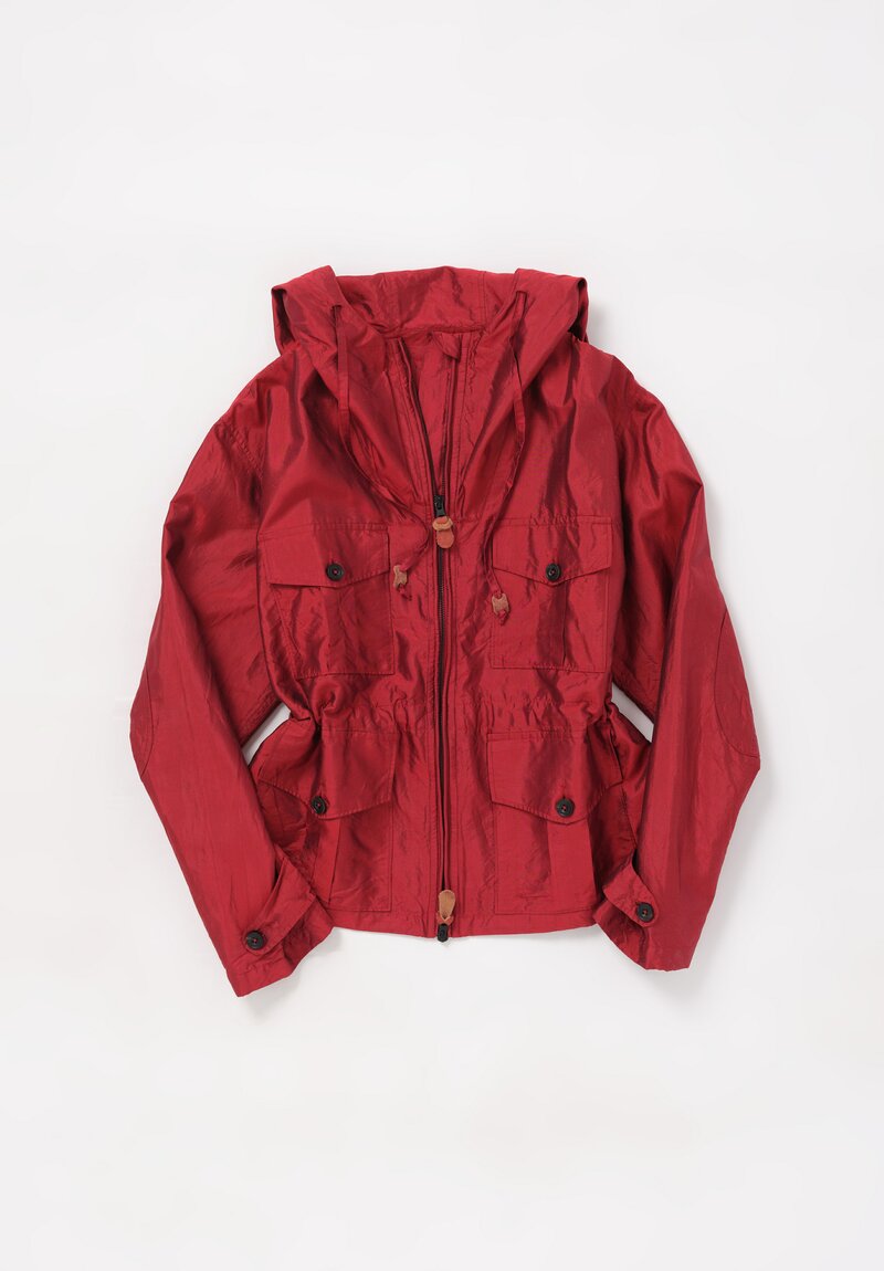 Christian Peau Washed Silk Zip Front Jacket with Storm Flap Hood