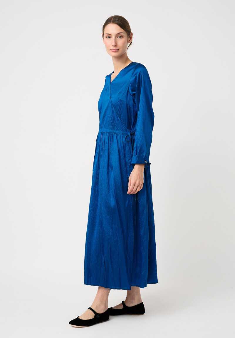 Christian Peau Gathered Silk Wrap Dress in Ocean Blue