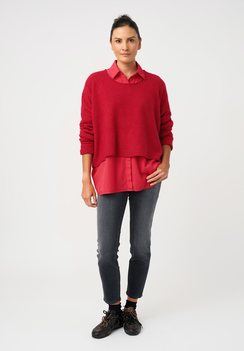 Rundholz Black Label Cotton Concealed Button-Down Placket Smock Shirt in Crimson Red