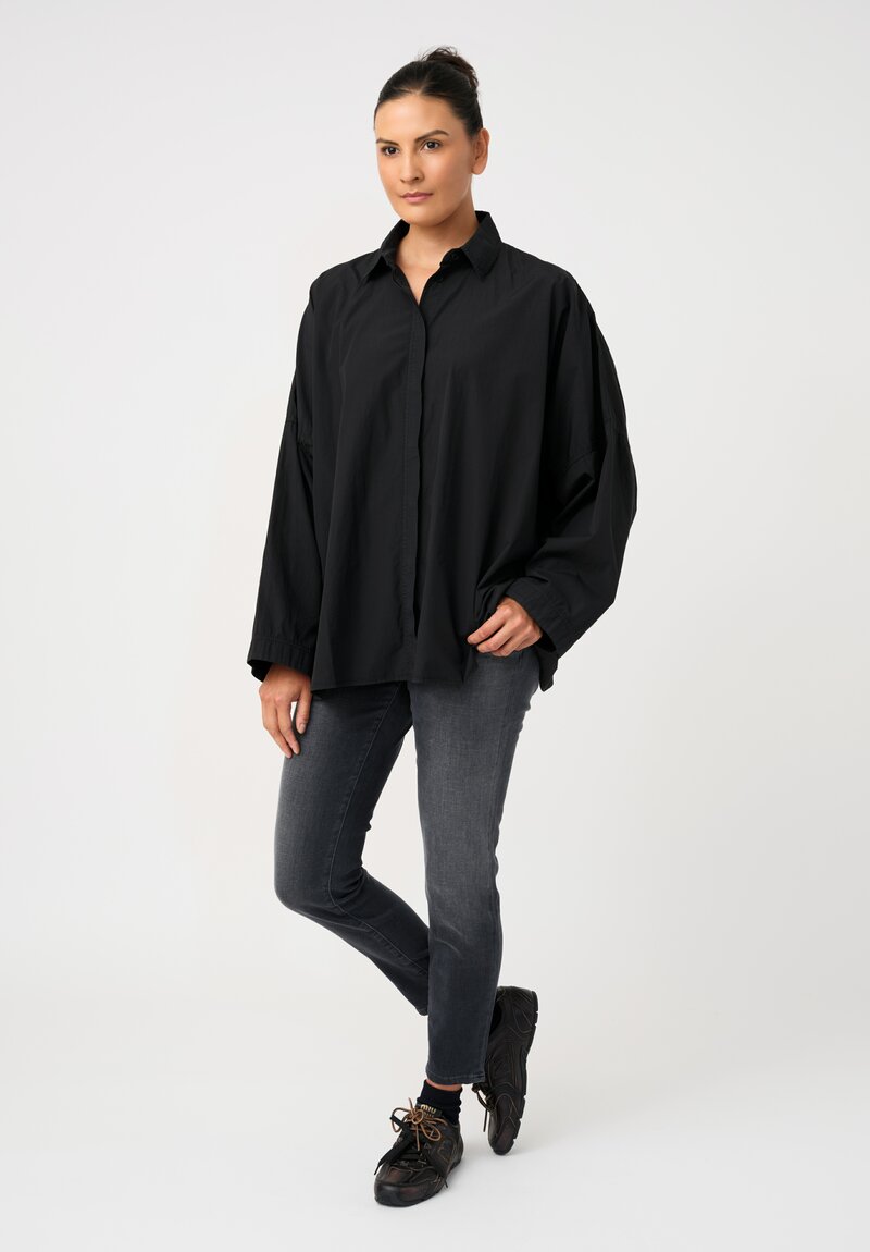 Rundholz Black Label Cotton Concealed Button-Down Placket Smock Shirt in Mars Black