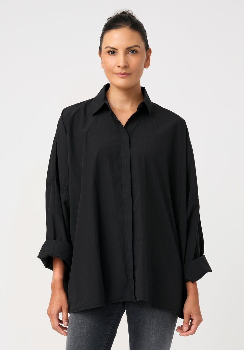 Rundholz Black Label Cotton Concealed Button-Down Placket Smock Shirt in Mars Black