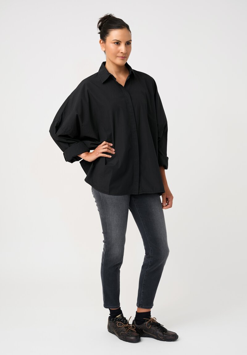 Rundholz Black Label Cotton Concealed Button-Down Placket Smock Shirt in Mars Black
