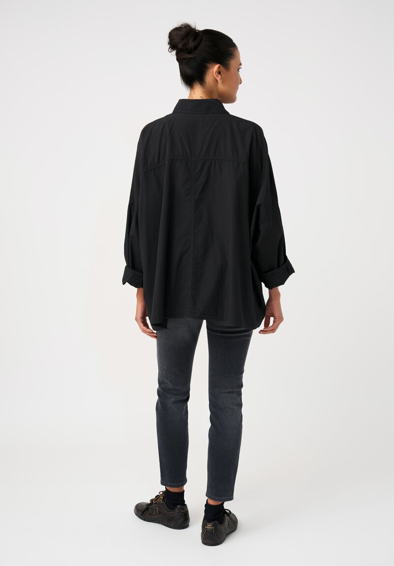 Rundholz Black Label Cotton Concealed Button-Down Placket Smock Shirt in Mars Black