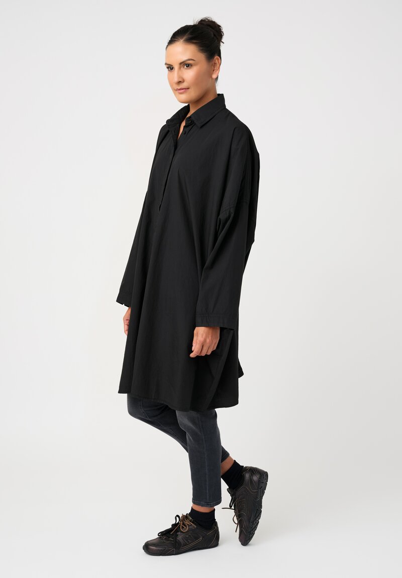 Rundholz Black Label Cotton Concealed Button-Down Placket Smock Tunic in Mars Black